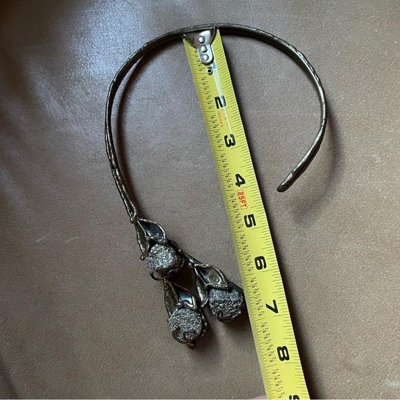 Brutalist pyrite and brass flower necklace vintage silver gold statement - Picture 12 of 13